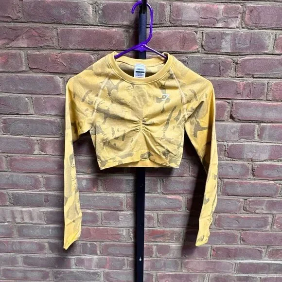 Gymshark ADAPT CAMO SEAMLESS LONG SLEEVE CROP TOP Sz Small NEW - Picture 3 of 8